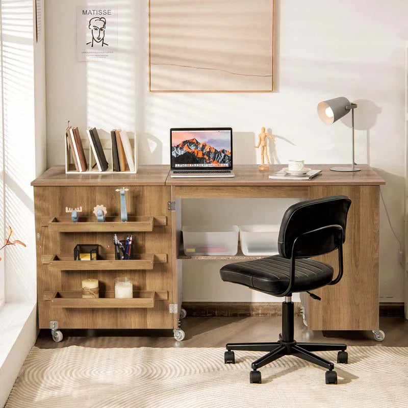 62.5" Folding Sewing Table Rolling Craft Station with Storage Cabinet & Shelves - Product image 3