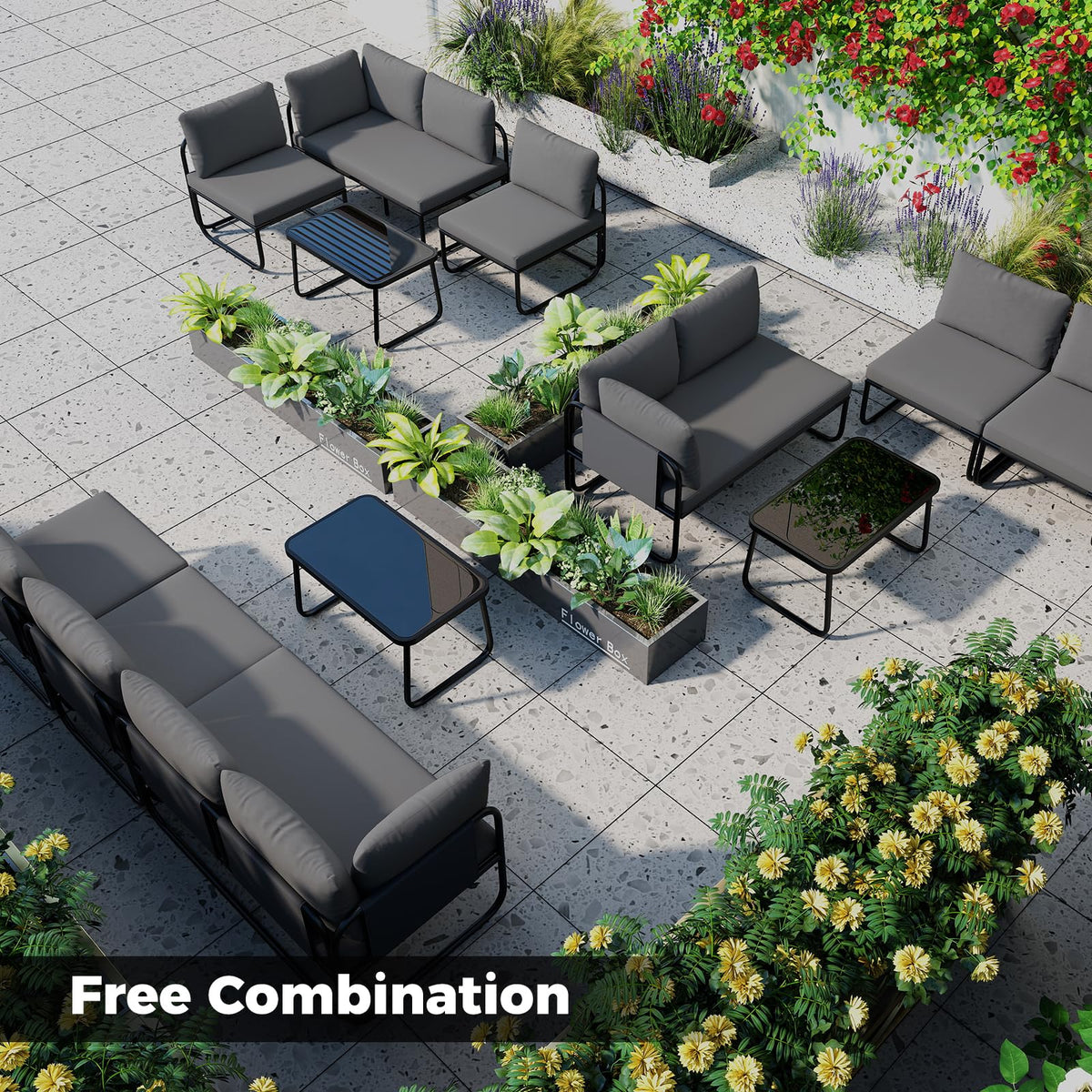 Tangkula 4 Pieces Patio Furniture Set with Cushions and Tempered Glass Coffee Table - Product image 7