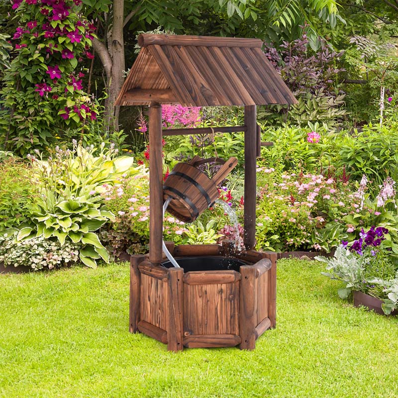 Rustic Outdoor Wishing Well Water Fountain with Electric Pump & Bucket - Product image 1