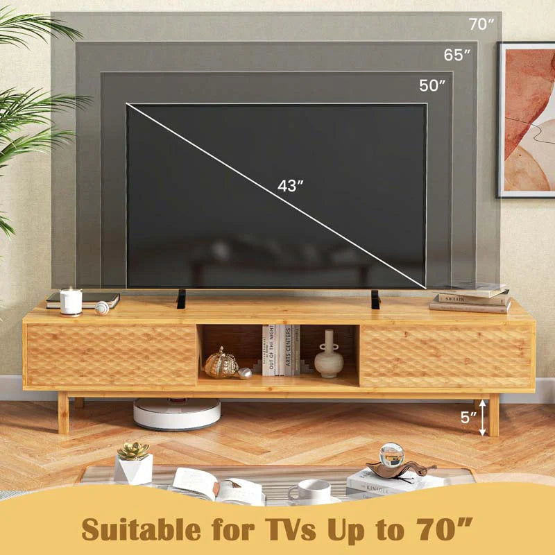 63" Bamboo TV Stand for Up to 70" TVs, Mid Century Modern Entertainment Center Media Console with Sliding - Product image 5