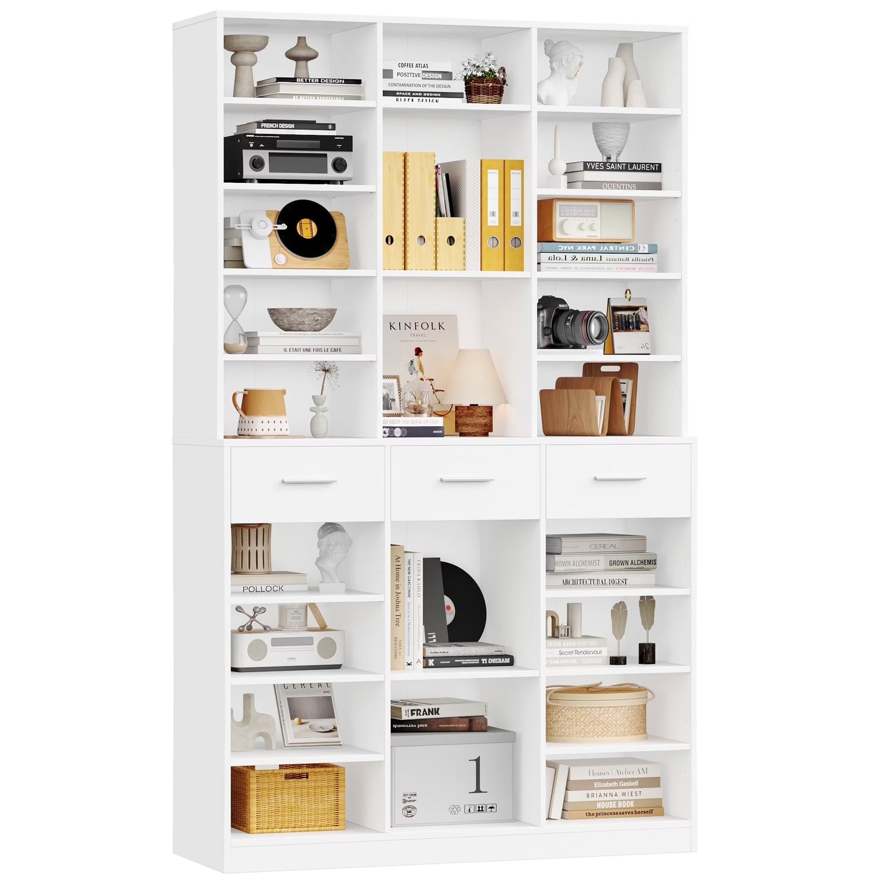 Homfa 75 - Inch Bookshelf and Bookcase with 3 Drawers, Wooden Storage Book Shelf with Adjustable Shelves - Product image 1