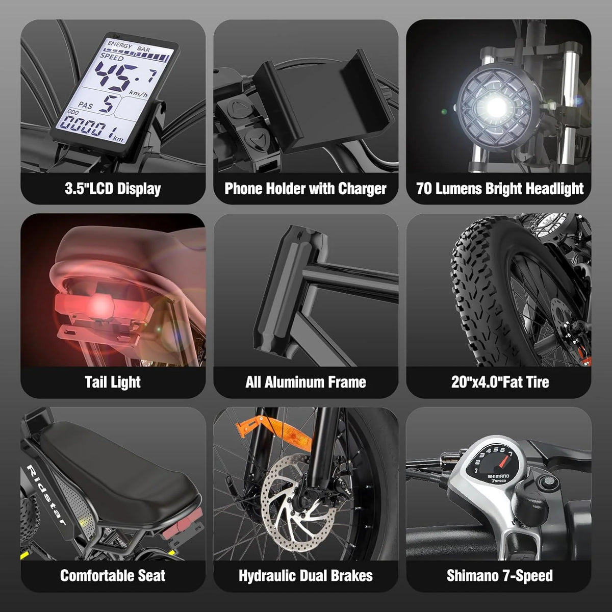 Ridstar Electric Bike for Adults, Peak 1500W 30MPH, 48V 15.6ah Electric Bicycle - Product image 12