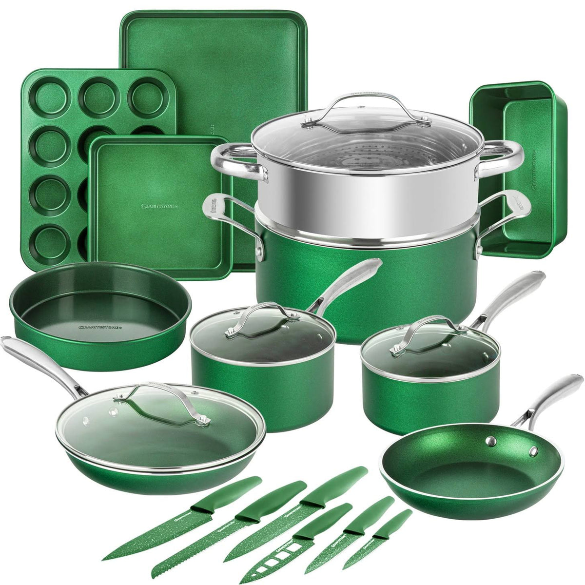 Granitestone Pots and Pans Set Nonstick 21 Pcs Cookware Set Emerald - Product image 1