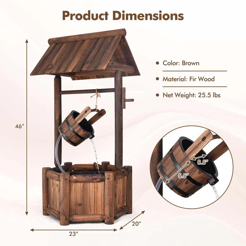 Rustic Outdoor Wishing Well Water Fountain with Electric Pump & Bucket - Product image 15