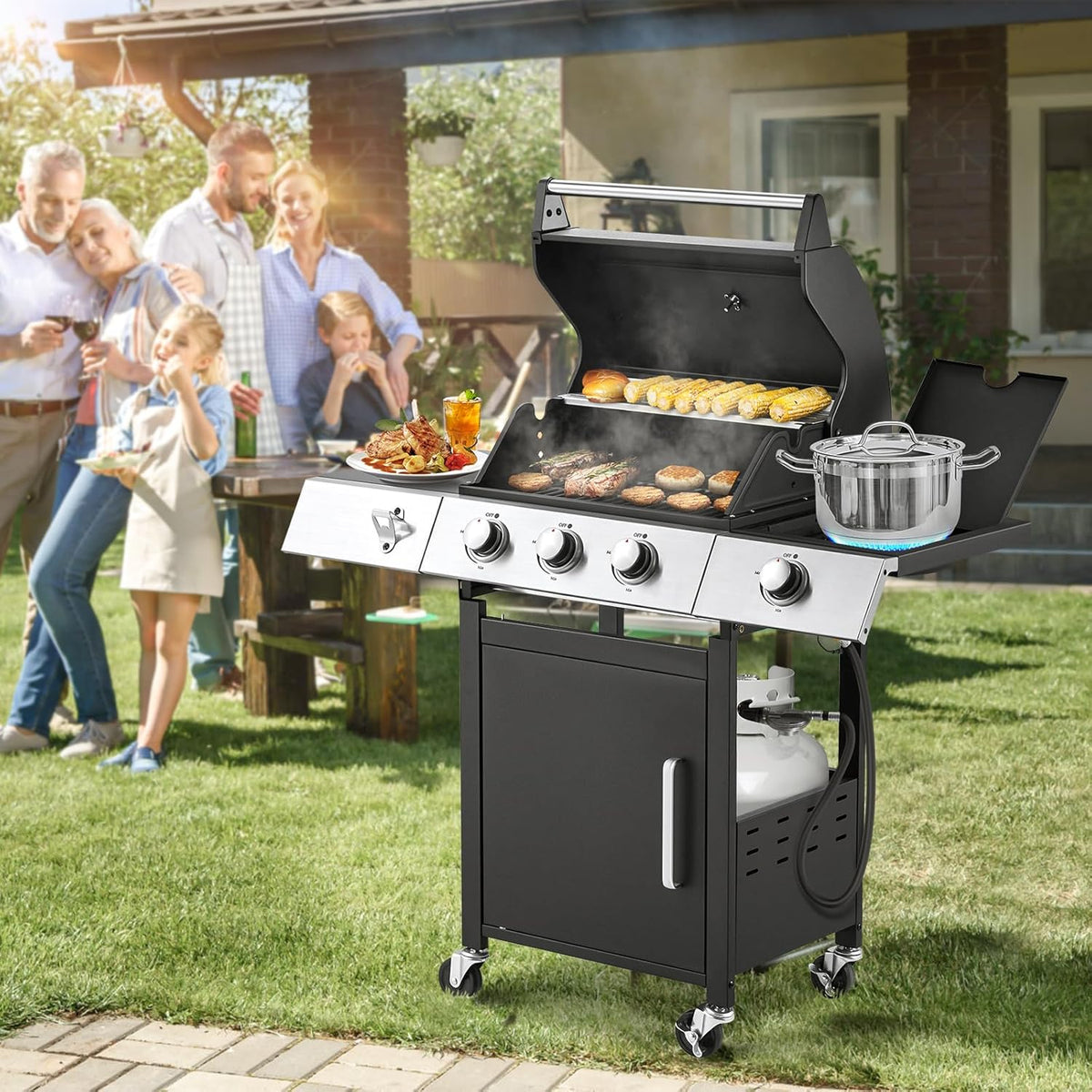 Upgraded 4 Burner BBQ Propane Gas Grill with Cast Iron Grates & Side Stove, 44 - Product image 43