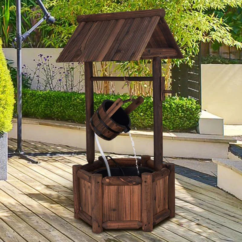 Rustic Outdoor Wishing Well Water Fountain with Electric Pump & Bucket - Product image 6