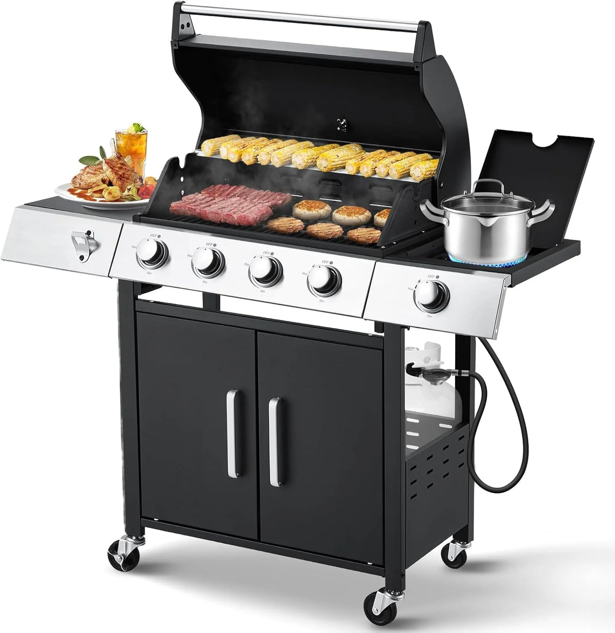 Upgraded 4 Burner BBQ Propane Gas Grill with Cast Iron Grates & Side Stove, 44 - Product image 8