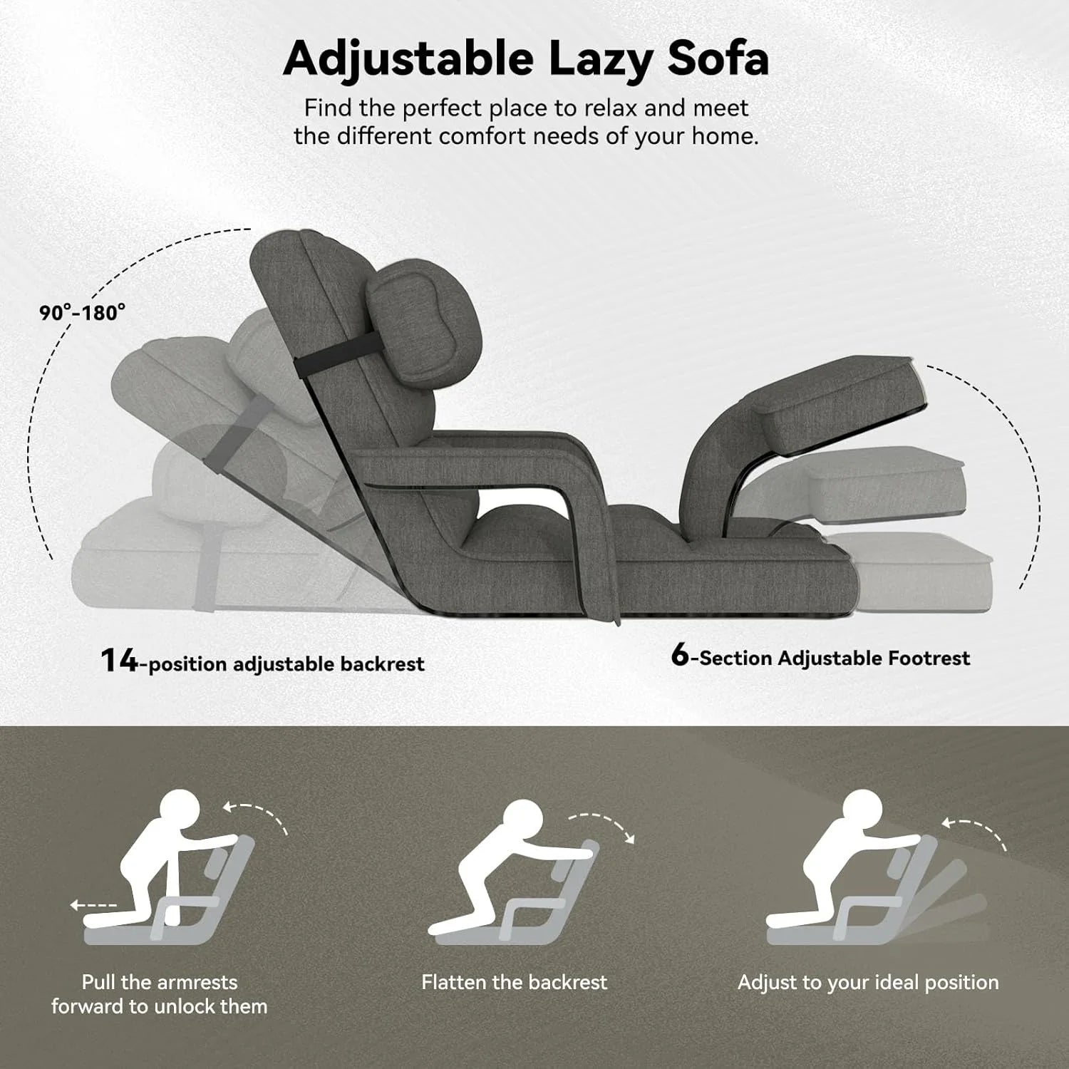 AECOJOY Floor Chair, Padded Folding Gaming Chair with 14-Level Adjustable Backrest, Portable Lazy Sofa - Product image 6