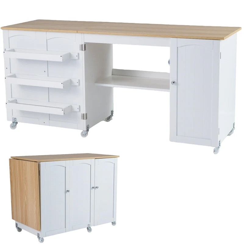 62.5" Folding Sewing Table Rolling Craft Station with Storage Cabinet & Shelves - Product image 17