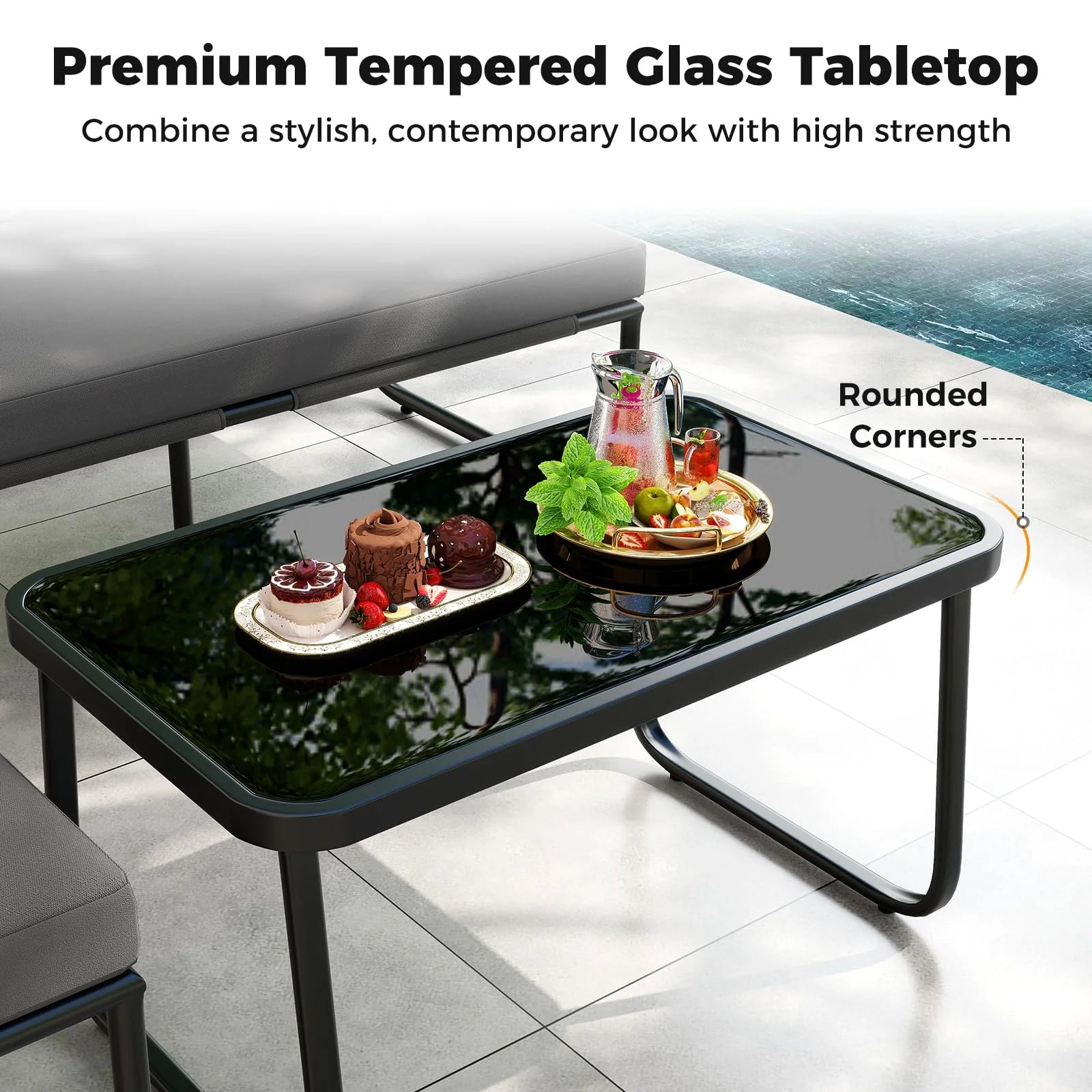 Tangkula 4 Pieces Patio Furniture Set with Cushions and Tempered Glass Coffee Table - Product image 8