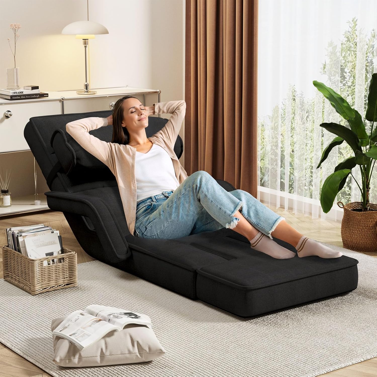 AECOJOY Floor Chair, Padded Folding Gaming Chair with 14-Level Adjustable Backrest, Portable Lazy Sofa - Product image 11