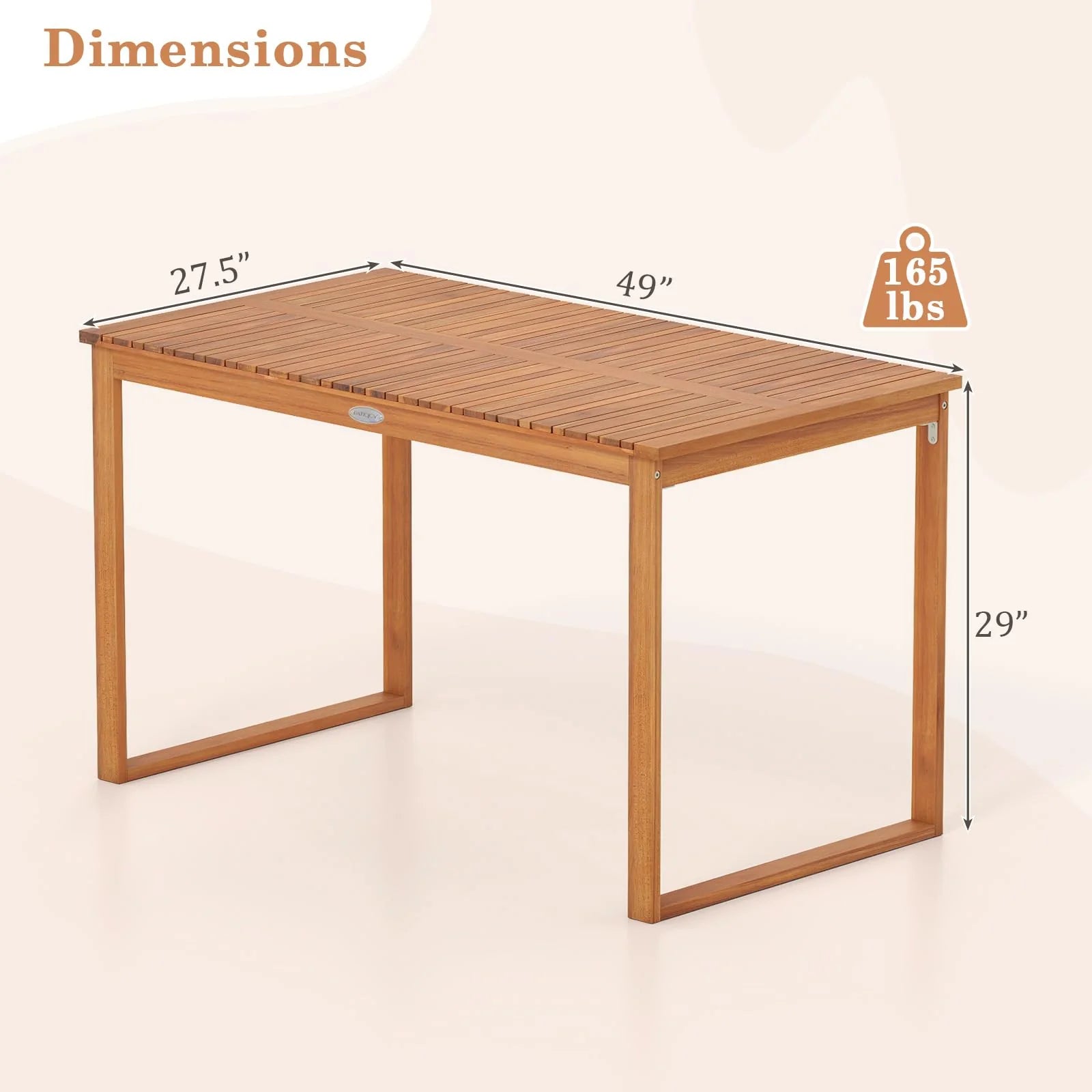 Tangkula Rectangular Acacia Wood Patio Dining Table with Slatted Tabletop (49" x 27.5") - Product image 3