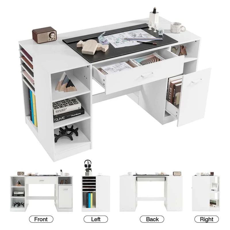 53" Artwork Sewing Craft Table Sewing Station Desk, Multipurpose Sewing Machine Cabinet with Drawers & Open - Product image 8