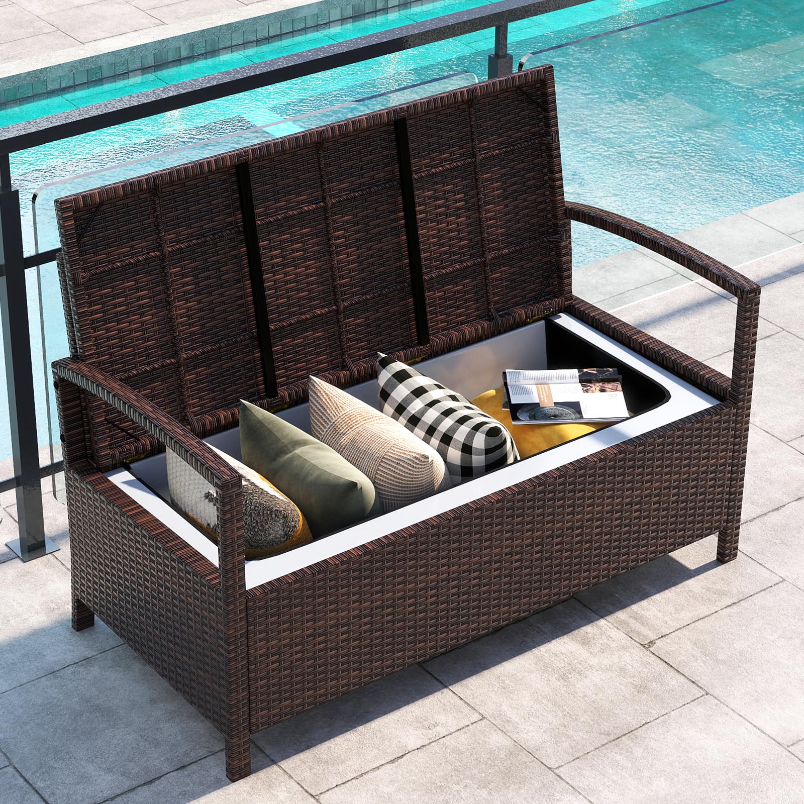 Tangkula 42 Gallon Outdoor Bench with Storage for Porch Backyard Poolside - Product image 6
