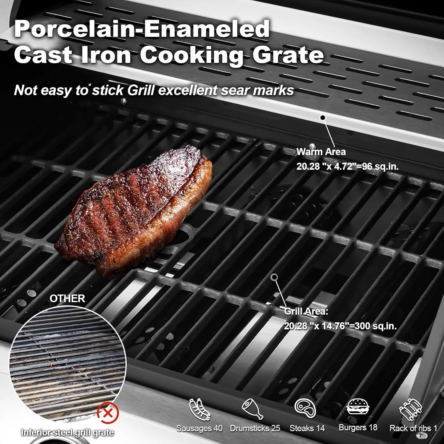 Upgraded 4 Burner BBQ Propane Gas Grill with Cast Iron Grates & Side Stove, 44 - Product image 46
