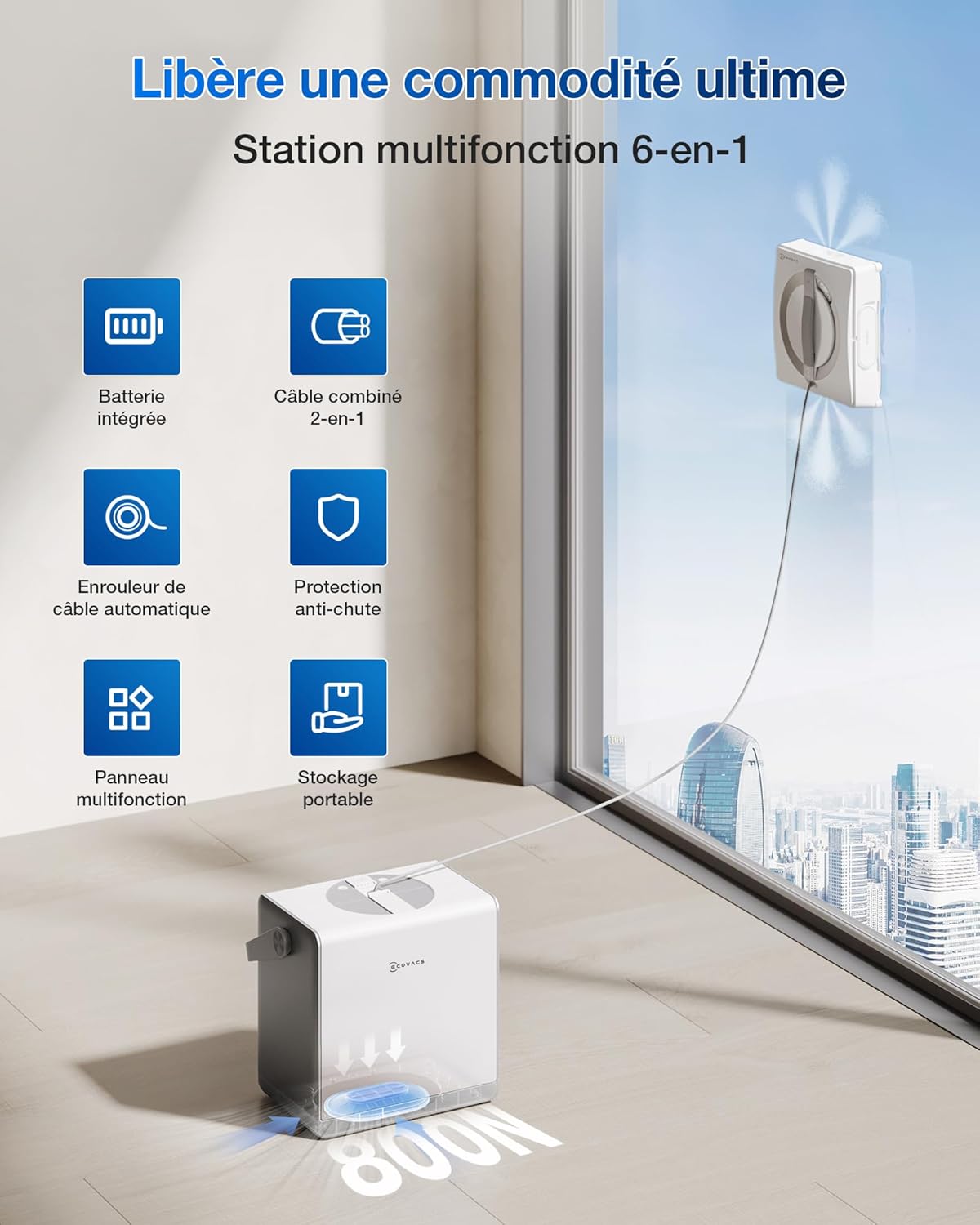 ECOVACS WINBOT W2 Pro Omni Robot Window Cleaner with Multi-Function Station, Charges During Operation, Triple Tip Nozzle, 12-Level Protection System