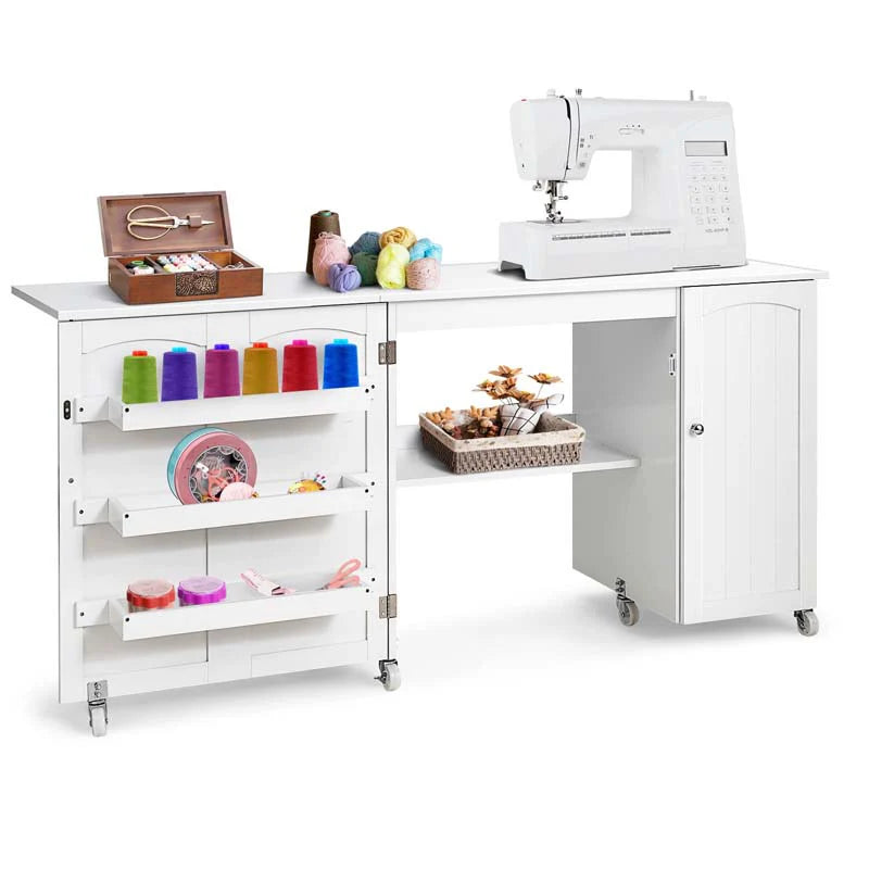 62.5" Folding Sewing Table Rolling Craft Station with Storage Cabinet & Shelves - Product image 9