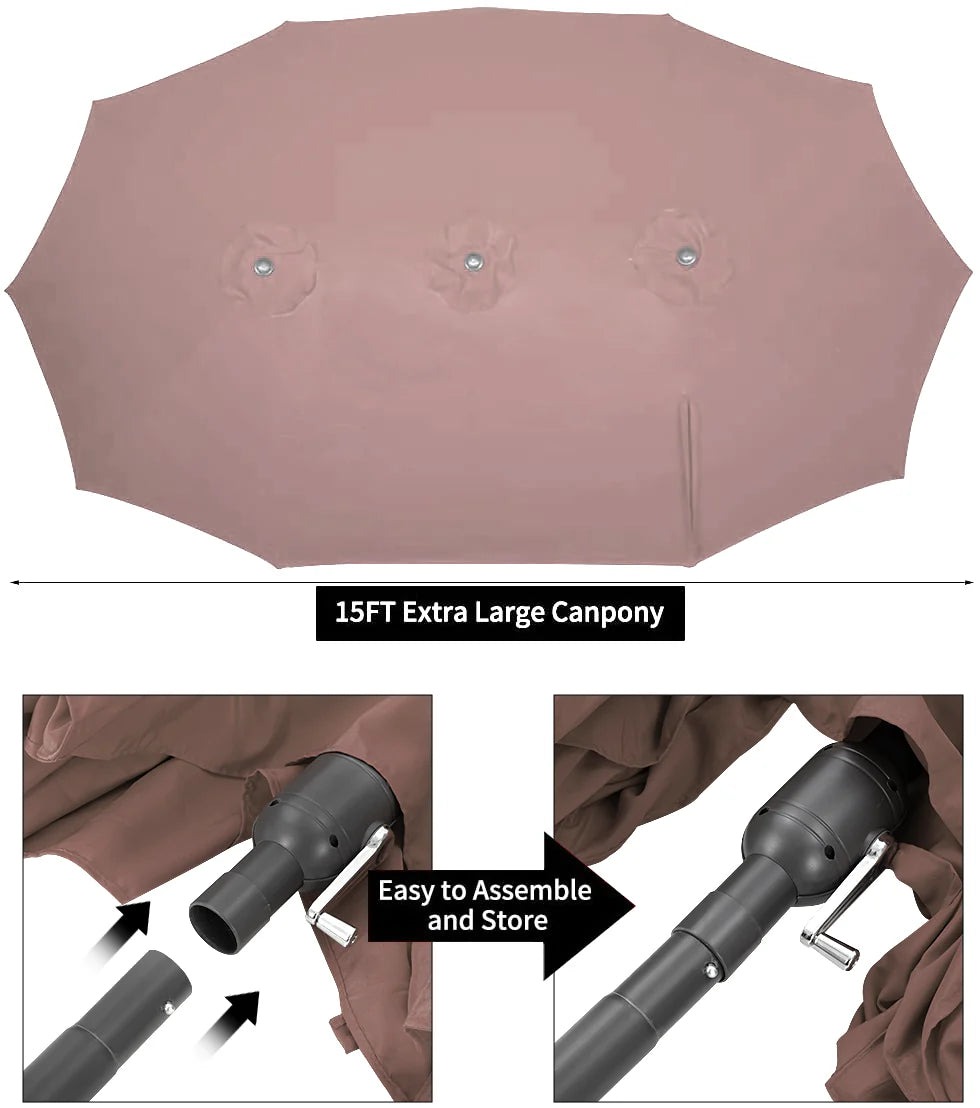 AECOJOY 15x9ft Double-Sided Patio Umbrella, Brown - Product image 5