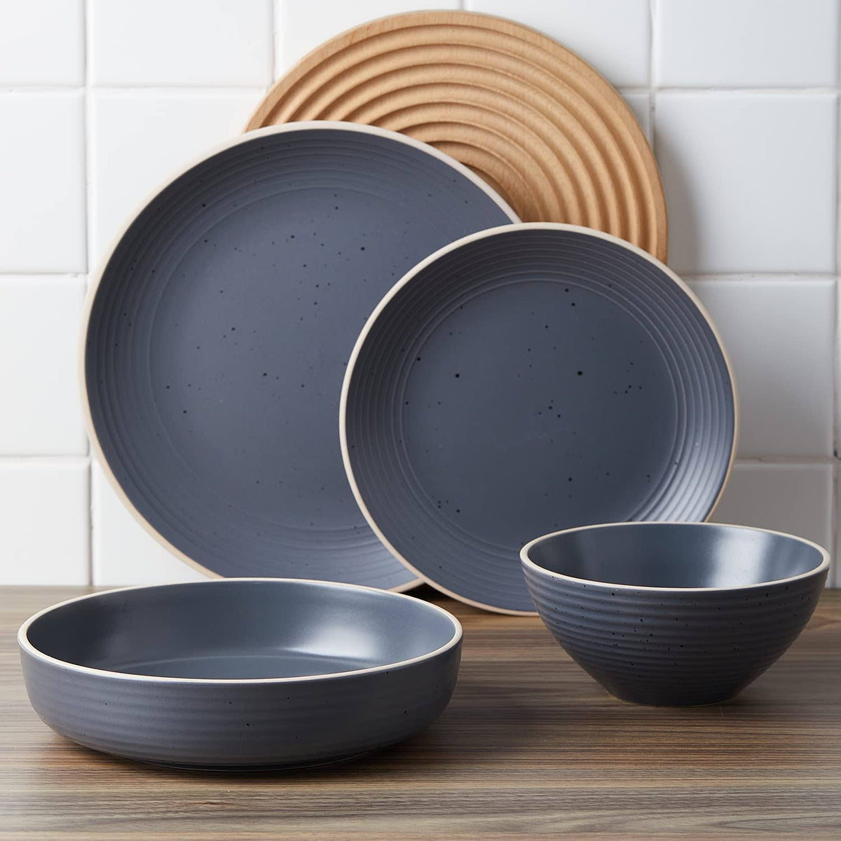 Stone Lain Lauren Stoneware 16-Piece Round Dinnerware Set, Charcoal - Product image 1