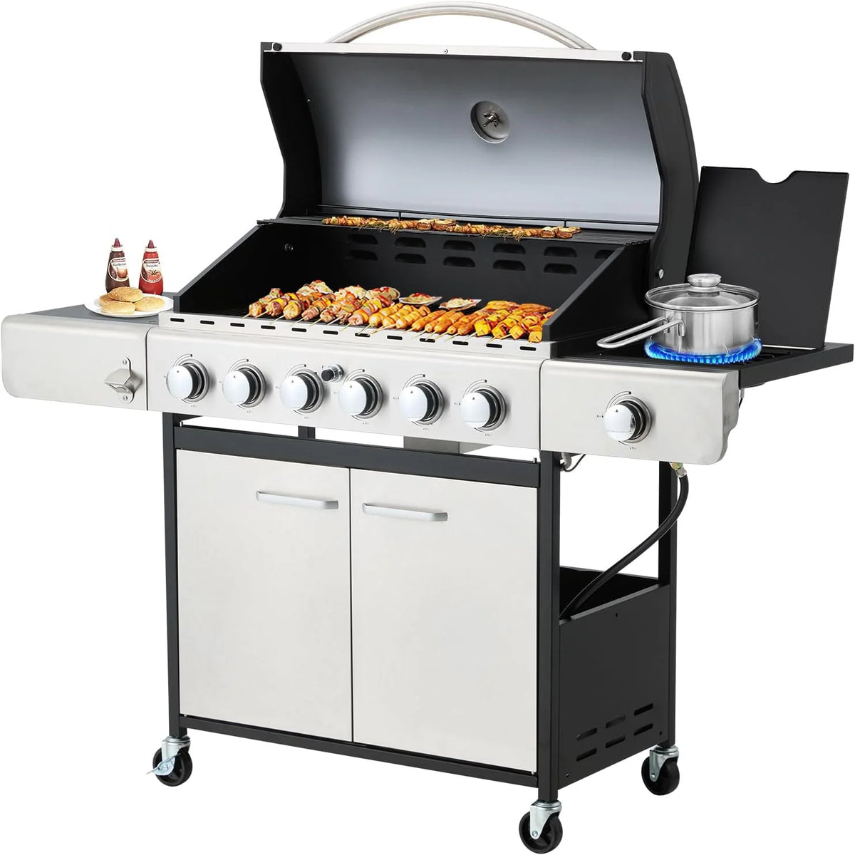 Upgraded 4 Burner BBQ Propane Gas Grill with Cast Iron Grates & Side Stove, 44 - Product image 6