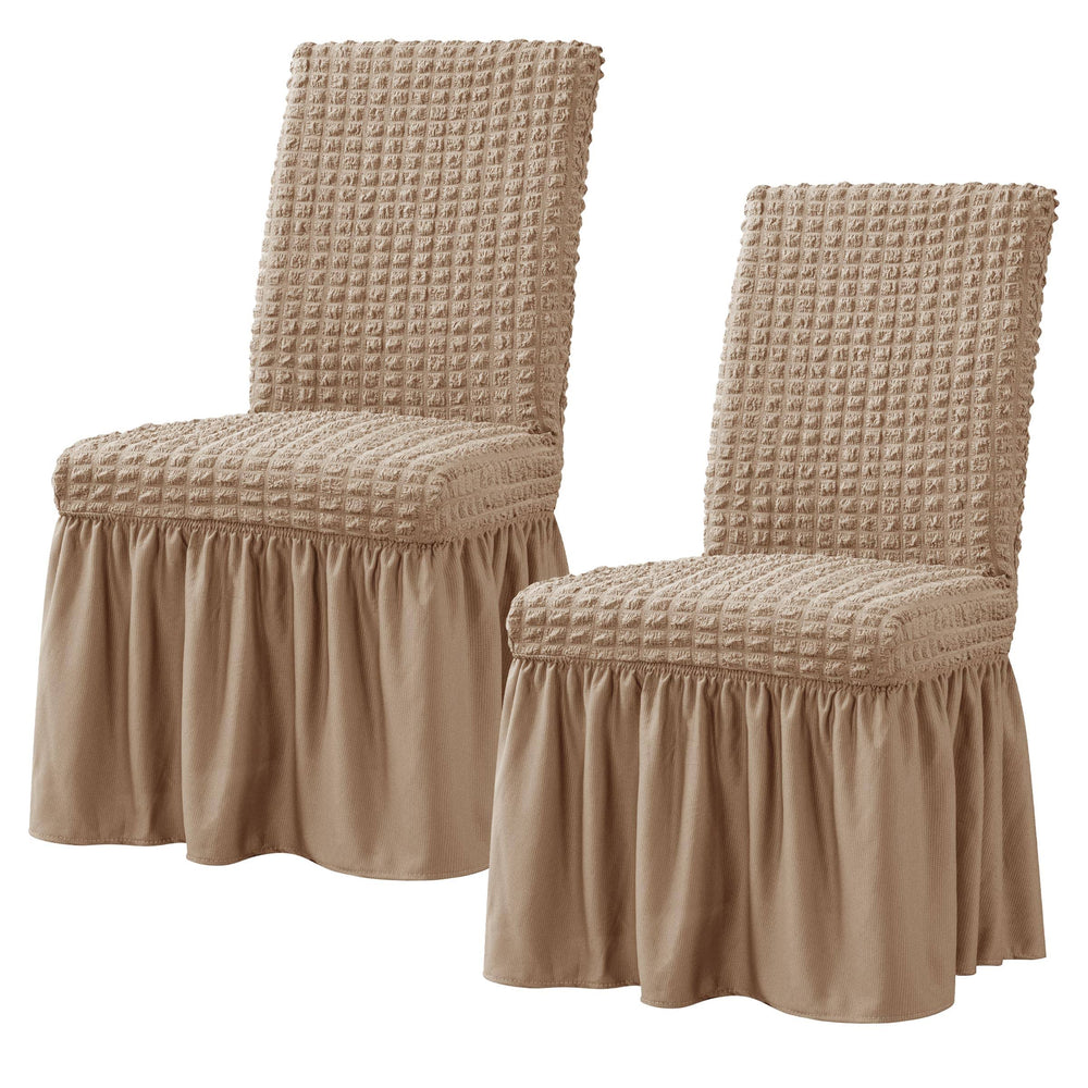Subrtex 2 Pcs Stretchy Dining Room Chair Covers with Long Skirt, Removable Washable Universal Anti-dirty Parsons Slipcovers for Home Kitchen