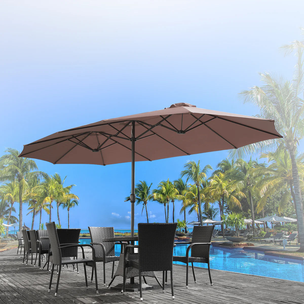 AECOJOY 15x9ft Double-Sided Patio Umbrella, Brown - Product image 2