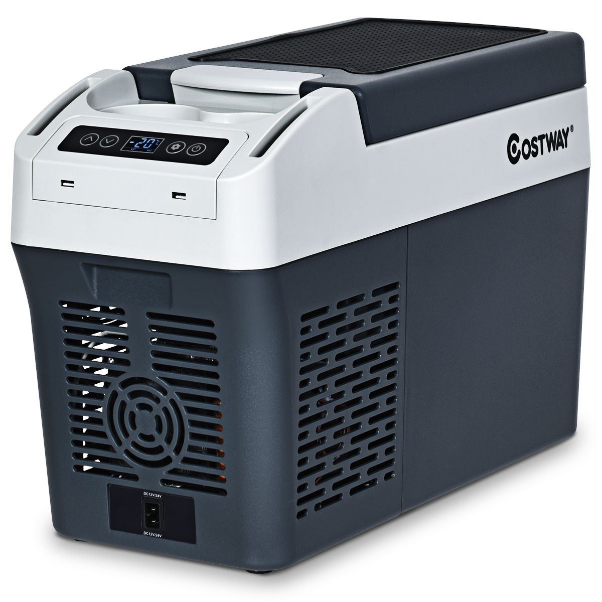 Car Fridge Freezer 12L Portable Compressor -20°C to +10°C LED Bulbs 2 Cup Holders 23x53x36cm -