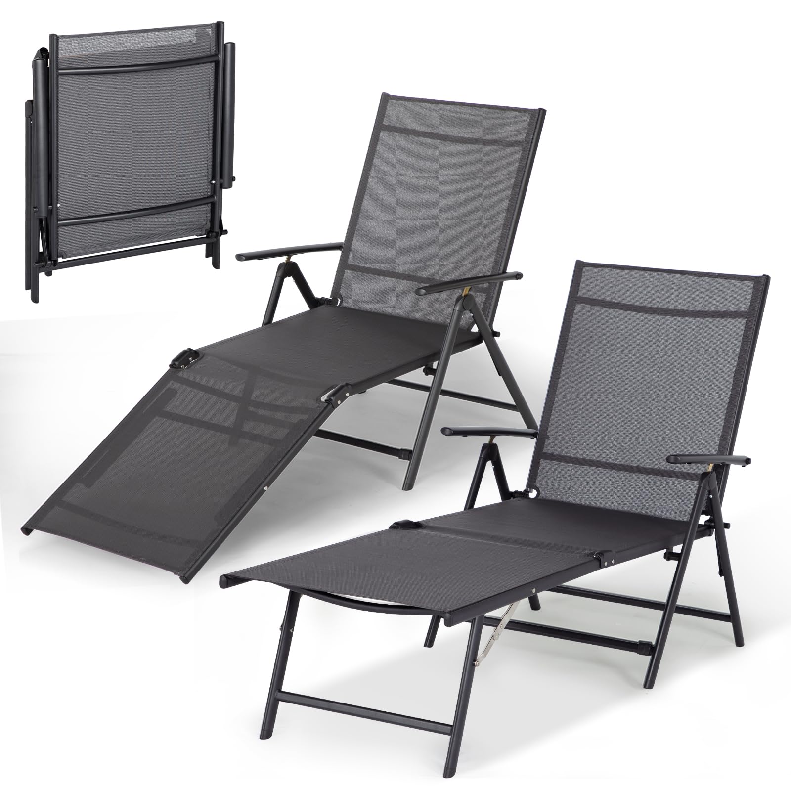 AECOJOY Outdoor Chaise Lounge Chair, Adjustable Reclining Folding Pool Lounger for Poolside - Product image 2