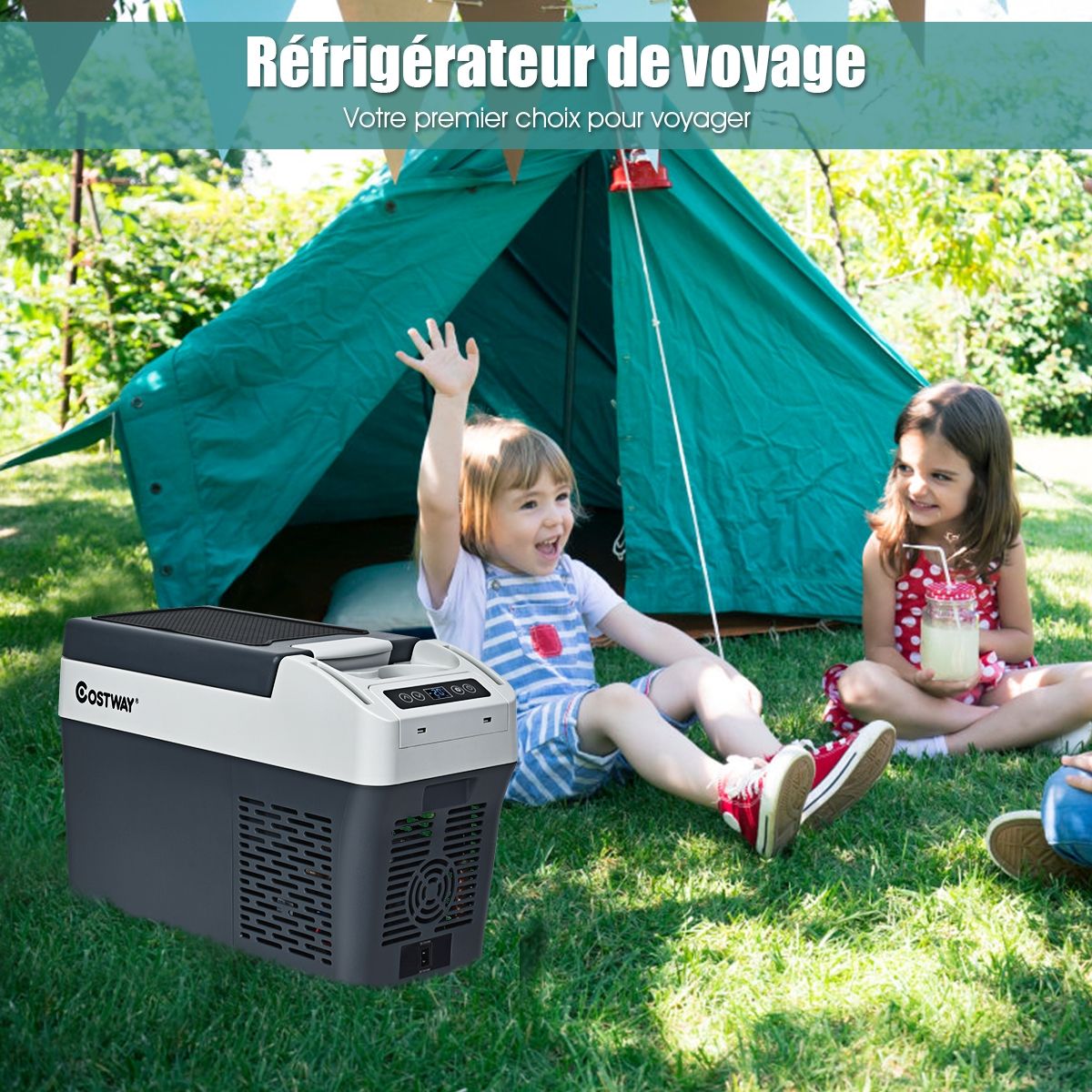 Car Fridge Freezer 12L Portable Compressor -20°C to +10°C LED Bulbs 2 Cup Holders 23x53x36cm -