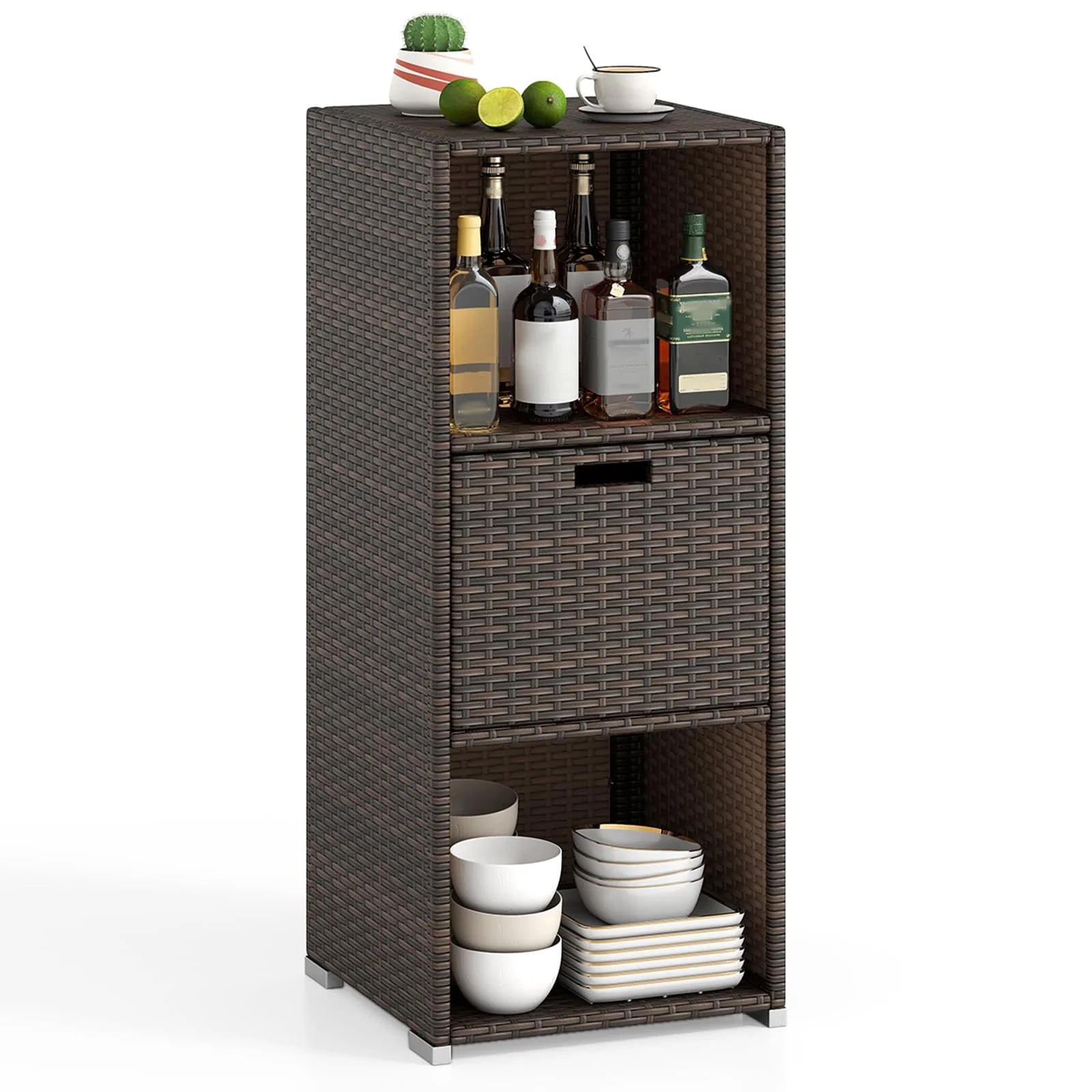 Tangkula Rattan Patiojoy Outdoor Wicker Cabinet with 3 Shelves - Product image 1