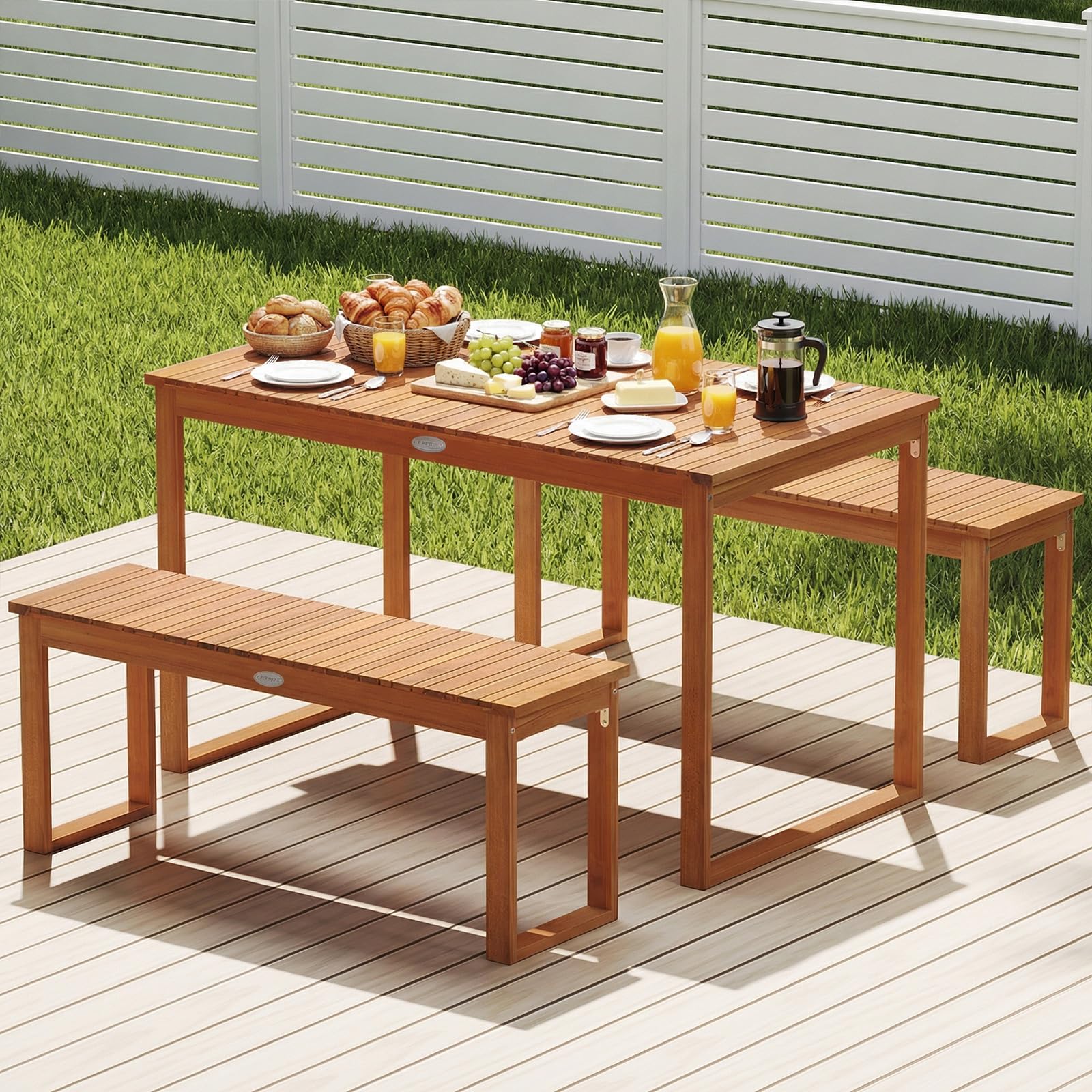 Tangkula Rectangular Acacia Wood Patio Dining Table with Slatted Tabletop (49" x 27.5") - Product image 5