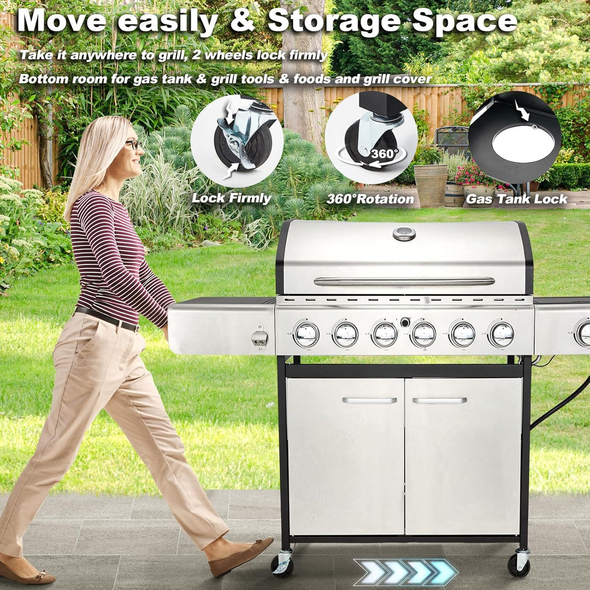 Upgraded 4 Burner BBQ Propane Gas Grill with Cast Iron Grates & Side Stove, 44 - Product image 25