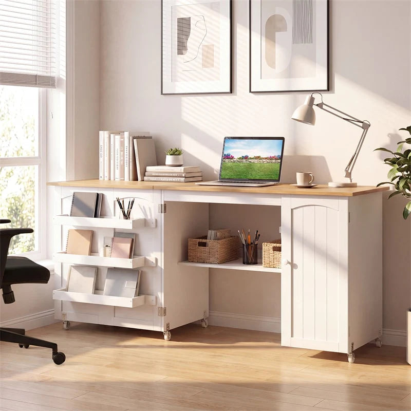 62.5" Folding Sewing Table Rolling Craft Station with Storage Cabinet & Shelves - Product image 23