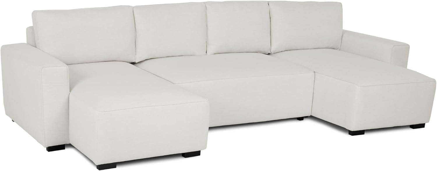 Budwing Jordan 5-Seater Sofa Bed – Panoramic Chaise Longue, Premium Comfort – Contemporary Style, 100% Polyester Fabric – 317x157x91 cm – Light Beige