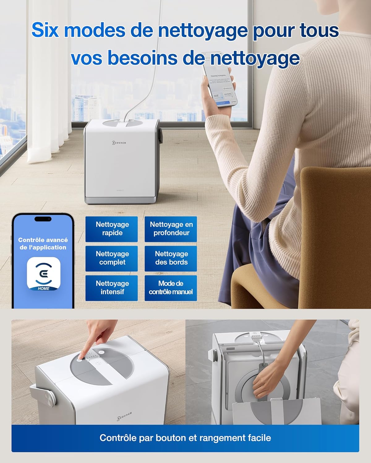 ECOVACS WINBOT W2 Pro Omni Robot Window Cleaner with Multi-Function Station, Charges During Operation, Triple Tip Nozzle, 12-Level Protection System