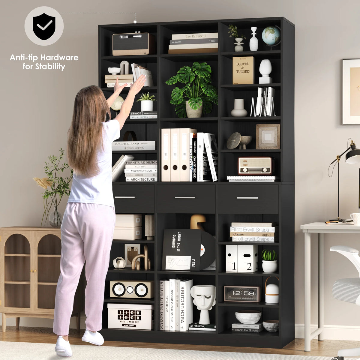 Homfa 75 - Inch Bookshelf and Bookcase with 3 Drawers, Wooden Storage Book Shelf with Adjustable Shelves - Product image 17
