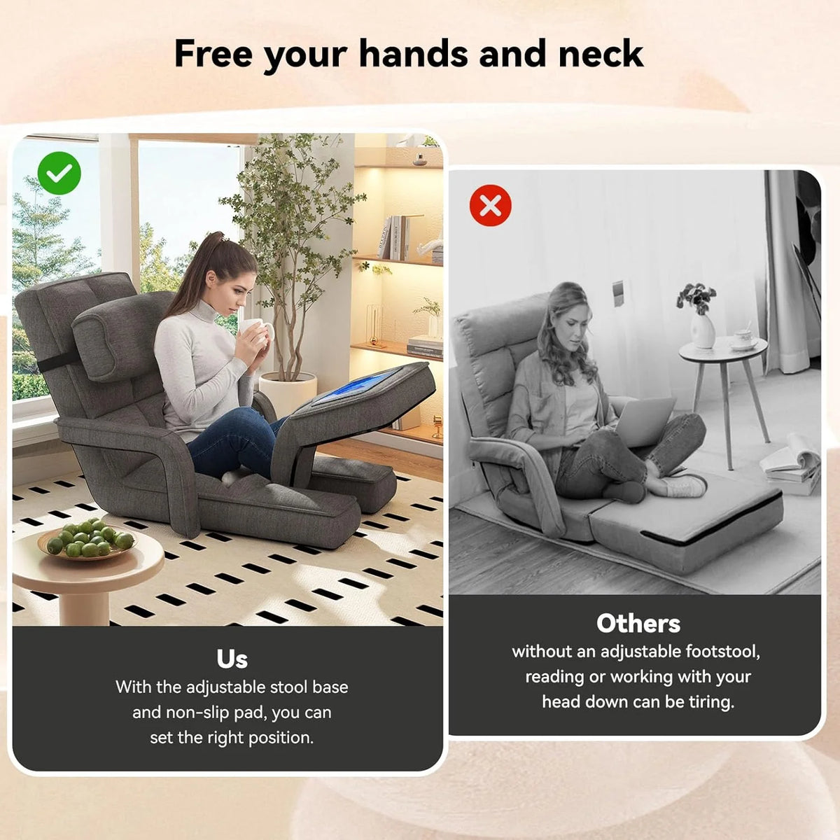 AECOJOY Floor Chair, Padded Folding Gaming Chair with 14-Level Adjustable Backrest, Portable Lazy Sofa - Product image 7