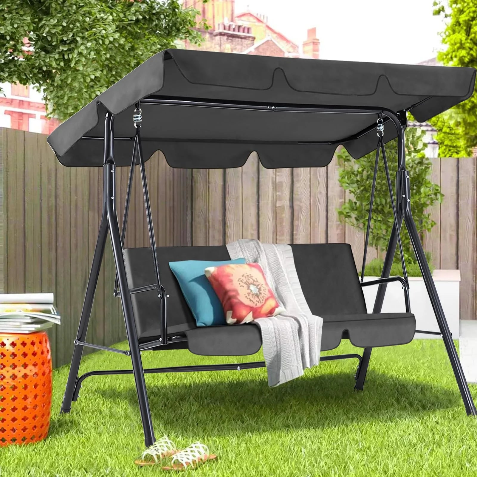 AECOJOY 3-Seat Outdoor Patio Swing Chair, Gray - Product image 2