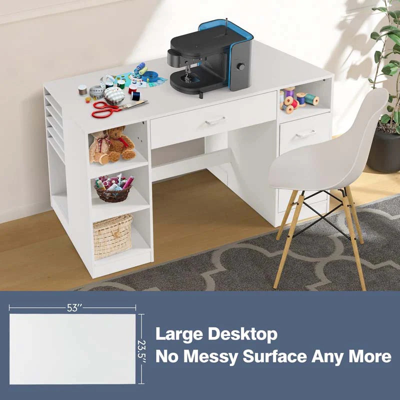 53" Artwork Sewing Craft Table Sewing Station Desk, Multipurpose Sewing Machine Cabinet with Drawers & Open - Product image 4