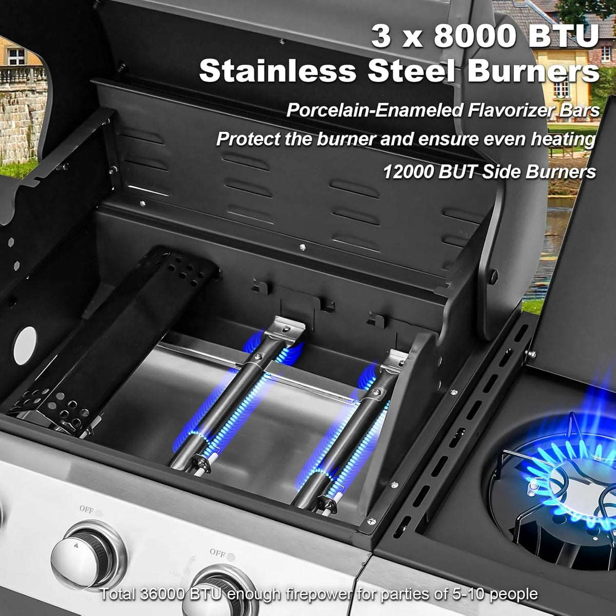 Upgraded 4 Burner BBQ Propane Gas Grill with Cast Iron Grates & Side Stove, 44 - Product image 47