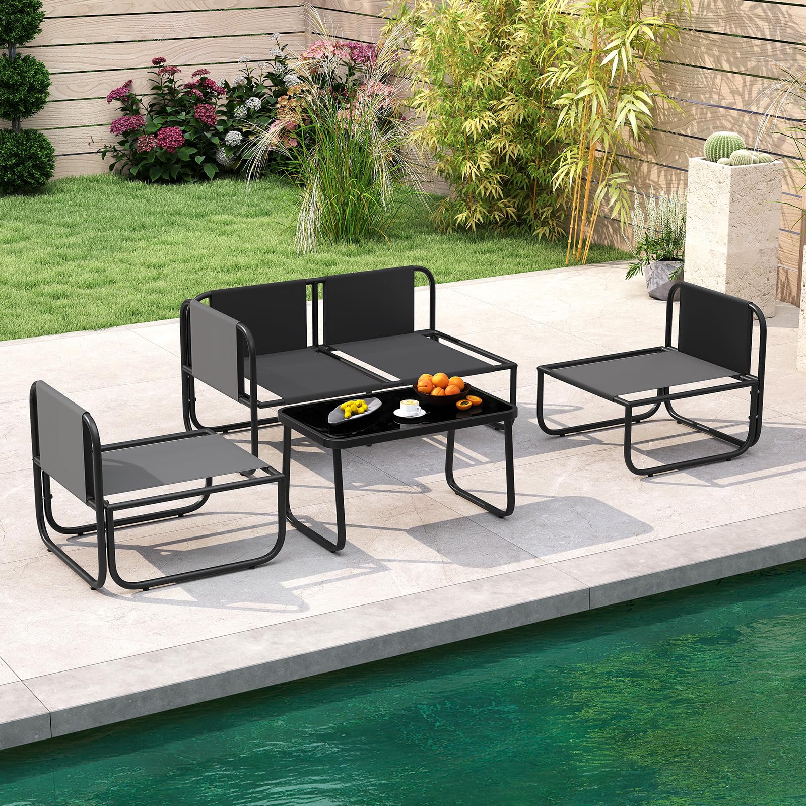 Tangkula 4 Pieces Patio Furniture Set with Cushions and Tempered Glass Coffee Table - Product image 3
