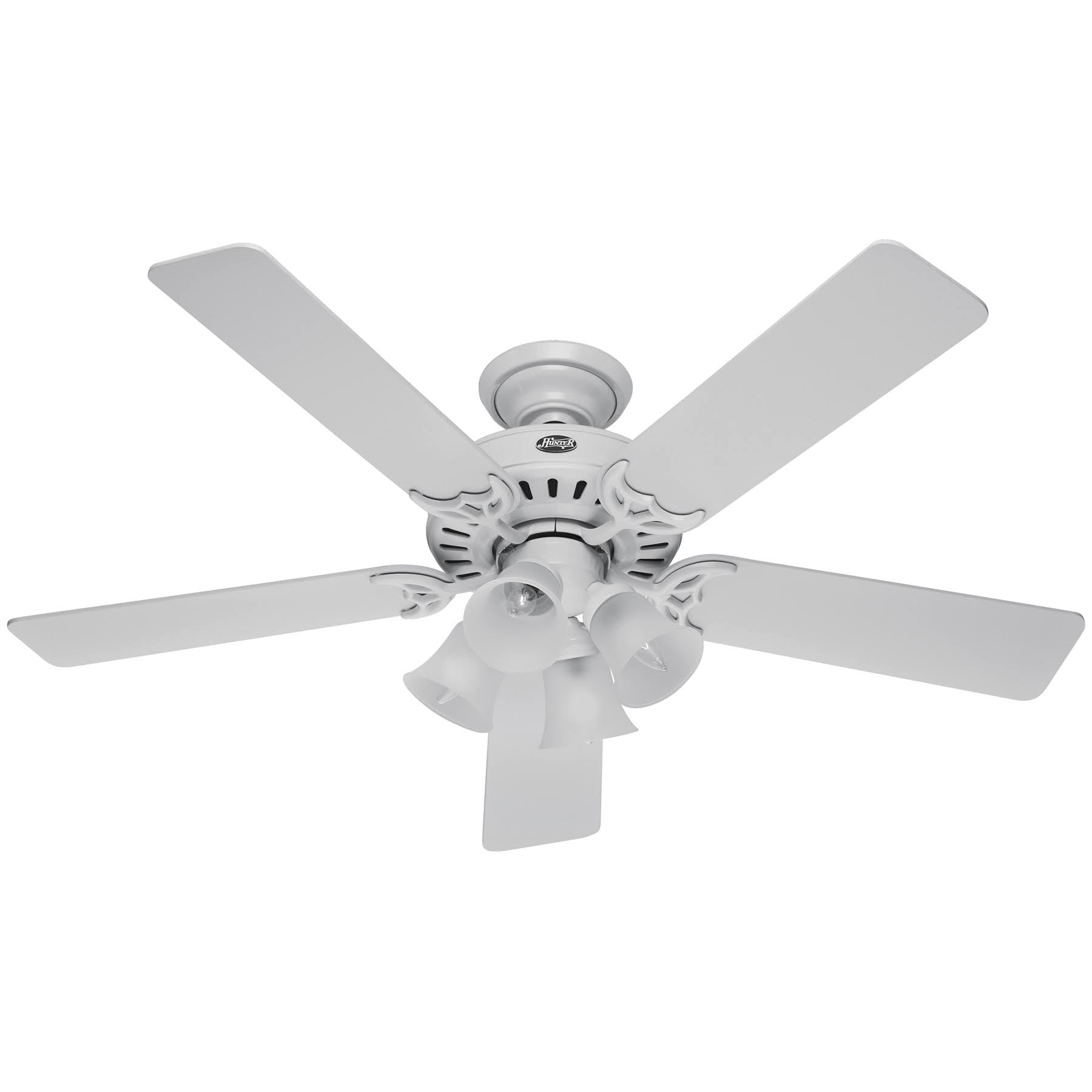Hunter Studio Series 52" Ceiling Fan with 4-Light Kit - White - White/Bleached Oak Blades - Product image 1