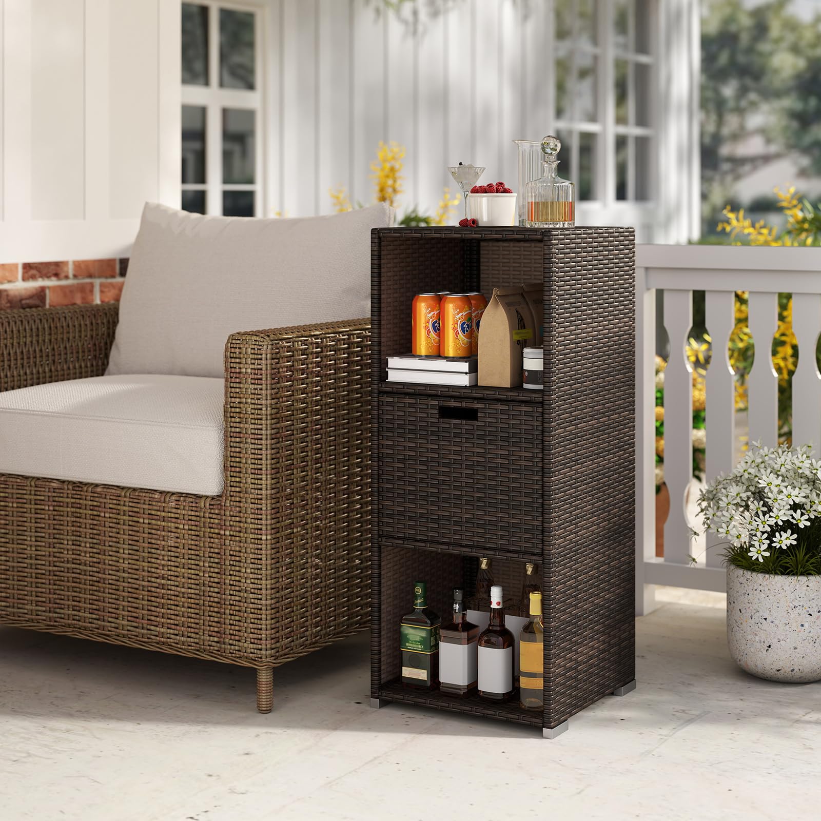 Tangkula Rattan Patiojoy Outdoor Wicker Cabinet with 3 Shelves - Product image 7