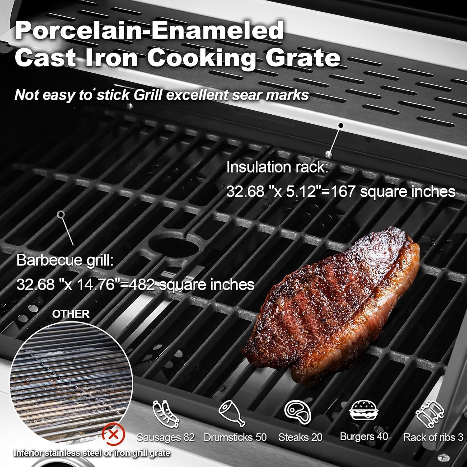 Upgraded 4 Burner BBQ Propane Gas Grill with Cast Iron Grates & Side Stove, 44 - Product image 11