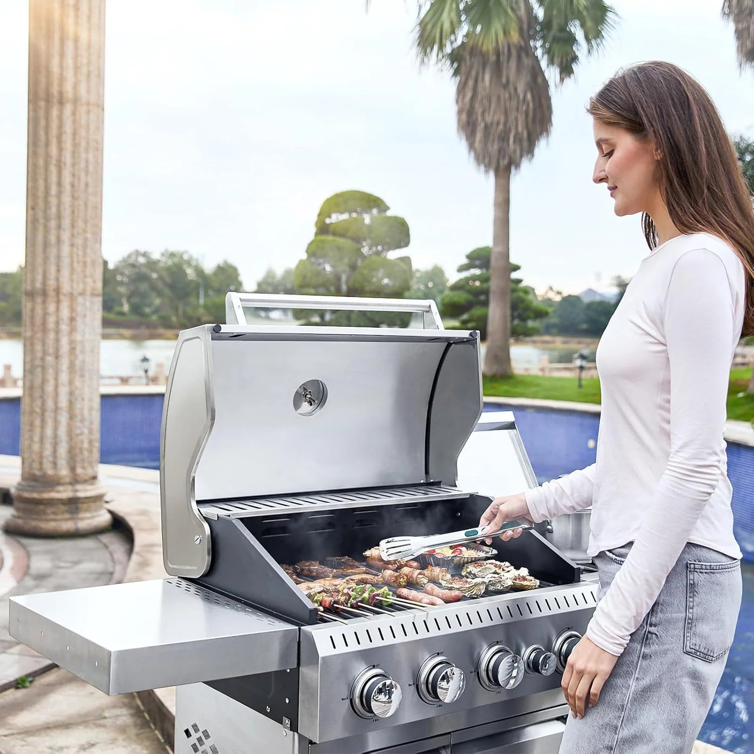 Upgraded 4 Burner BBQ Propane Gas Grill with Cast Iron Grates & Side Stove, 44 - Product image 35
