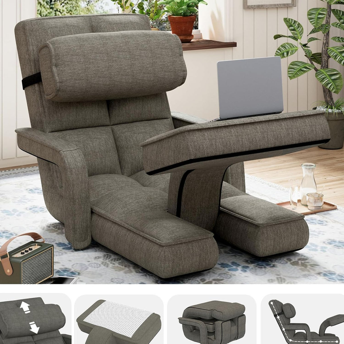 AECOJOY Floor Chair, Padded Folding Gaming Chair with 14-Level Adjustable Backrest, Portable Lazy Sofa - Product image 2