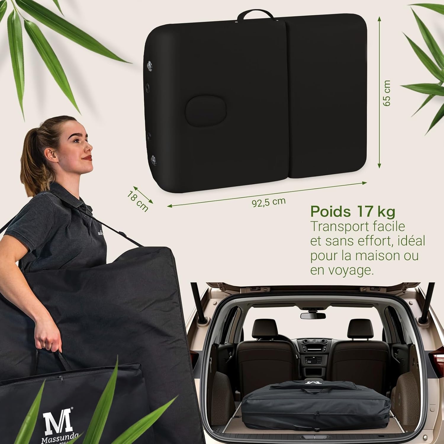 MASSUNDA All INKL Folding and Height-Adjustable Massage Chair – Mobile Solid Wood Massage Table with Sponge Cover, Armrests and Backrests, Ergonomic Headrest (Black)