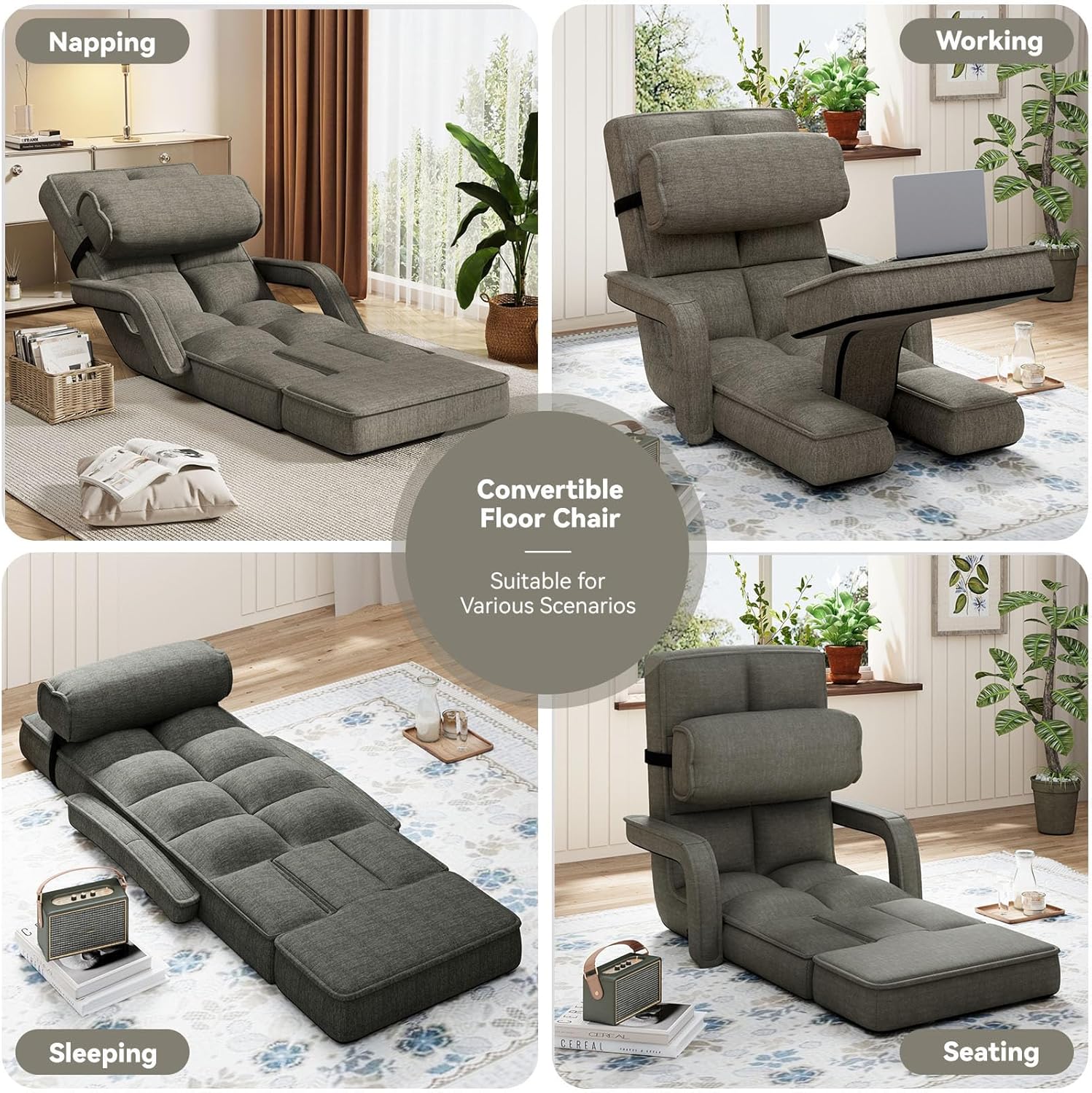 AECOJOY Floor Chair, Padded Folding Gaming Chair with 14-Level Adjustable Backrest, Portable Lazy Sofa - Product image 5