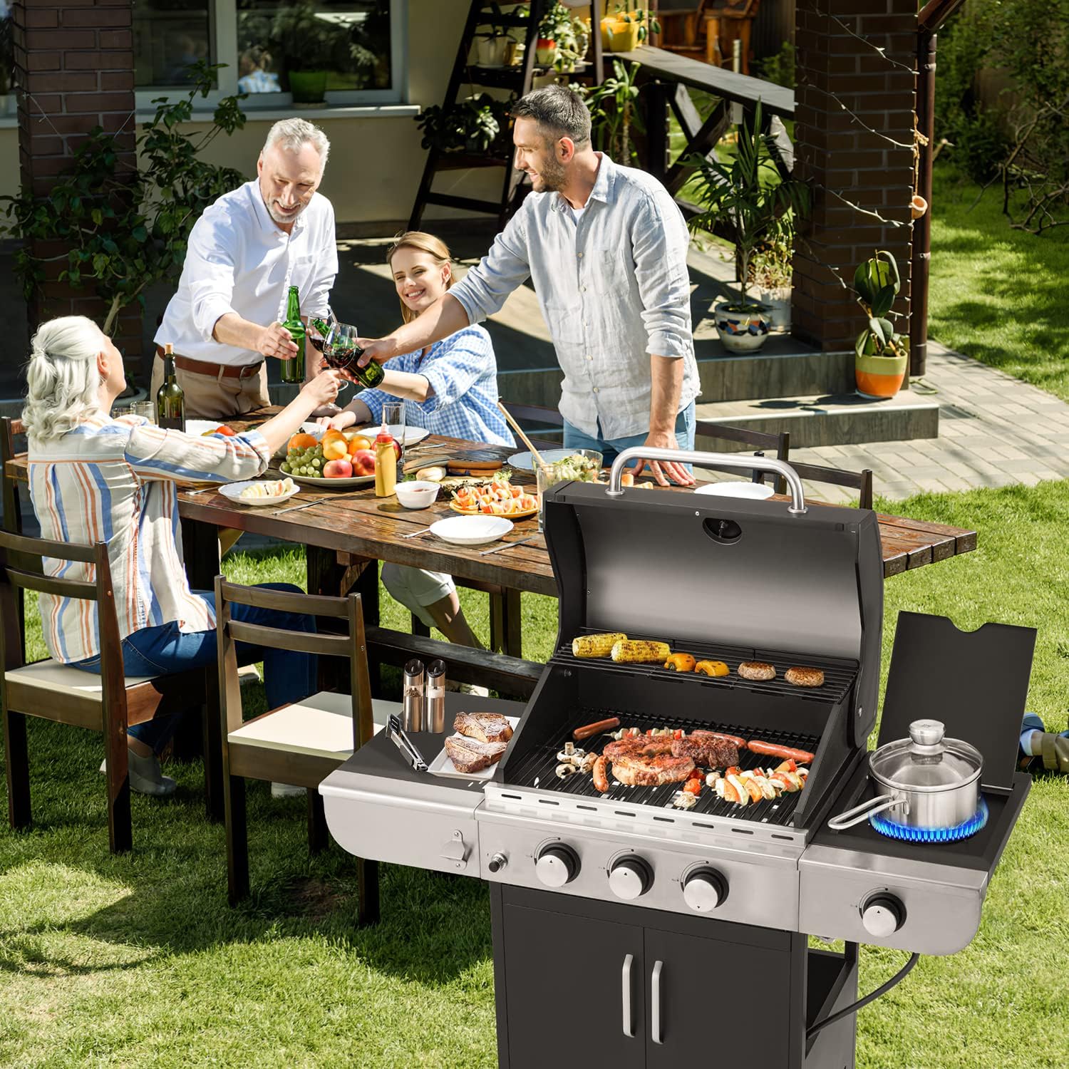 Upgraded 4 Burner BBQ Propane Gas Grill with Cast Iron Grates & Side Stove, 44 - Product image 34