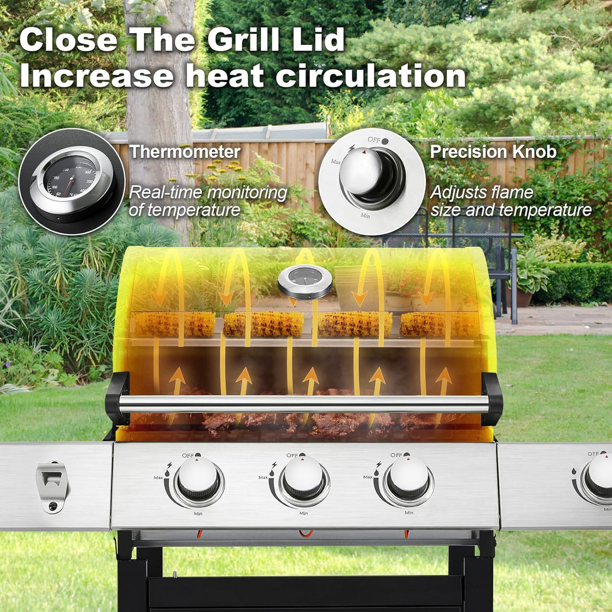 Upgraded 4 Burner BBQ Propane Gas Grill with Cast Iron Grates & Side Stove, 44 - Product image 49